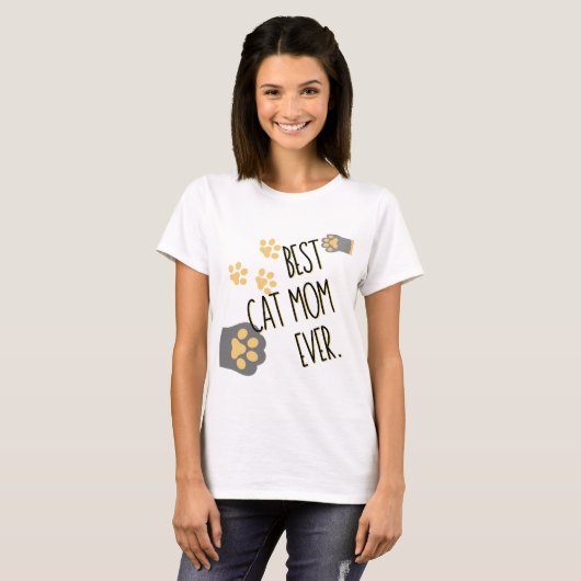 Geel Paw Patroon Beste Kat Moeder Ooit T-shirt (Voorkant volledig)
