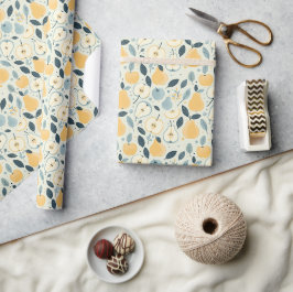 Geel Peer- en Bladfruitpatroonontwerp. Cadeaupapier