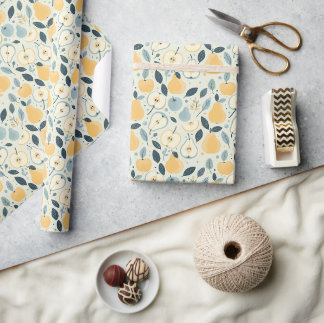 Geel Peer- en Bladfruitpatroonontwerp. Cadeaupapier