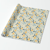 Geel Peer- en Bladfruitpatroonontwerp. Cadeaupapier (Uitgerold)