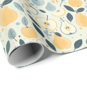 Geel Peer- en Bladfruitpatroonontwerp. Cadeaupapier (Rol Hoek)