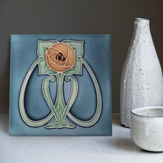 Geel Peony Blue Decor Art Nouveau Art Deco Tegeltje