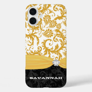 Geel - Persoonlijk Faux Rhinestone Damask iPhone 16 Plus Hoesje