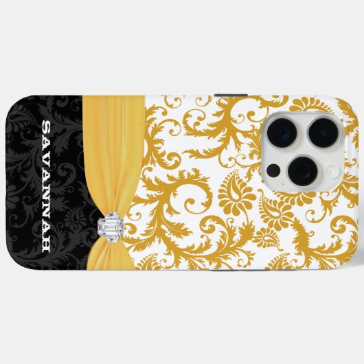 Geel - Persoonlijk Faux Rhinestone Damask iPhone Case-Mate iPhone Case (Achterkant (horizontaal))