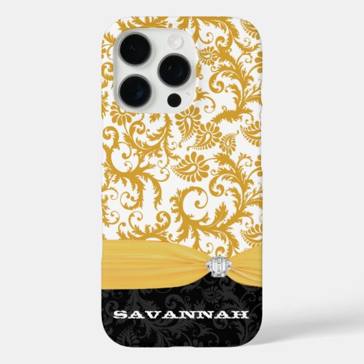 Geel - Persoonlijk Faux Rhinestone Damask iPhone Case-Mate iPhone Case (Achterkant)