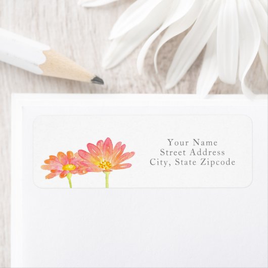 Geel perzink Waterverf Daisies Etiket