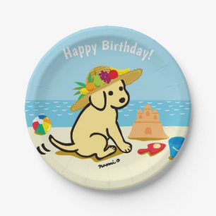 Geel Pet van de Labrador Puppy Straw Birthday Papieren Bordje