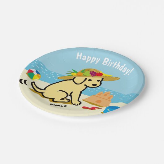 Geel Pet van de Labrador Puppy Straw Birthday Papieren Bordje (Gekanteld)