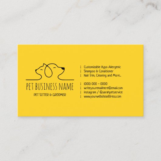 Geel Petsitter-hond en dierenarts katten-logo Visitekaartje (Voorkant)