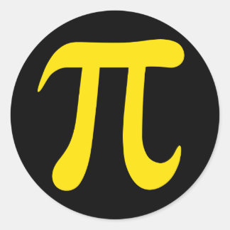 Geel pi wiskundig symbool op zwarte stickers