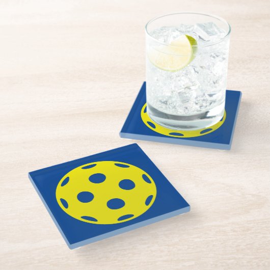 Geel pickleball design glas drink onderzetter glazen onderzetter (Schuin)