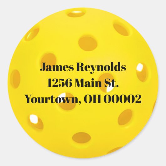 geel pickleball-retouradres ronde sticker (Voorkant)