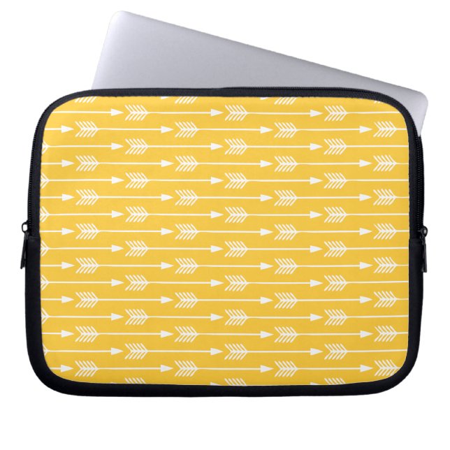 Geel pijlpatroon laptop sleeve (Voorkant)