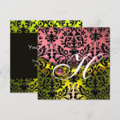GEEL PINK BLACK DAMASK MONOGRAM Amethyst Kaart (Voorkant / Achterkant)