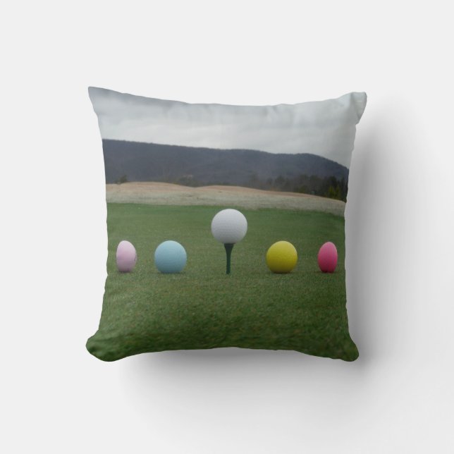 GEEL, PINK, BLAUW EN WITTE Golfkogels Kussen (Voorkant)