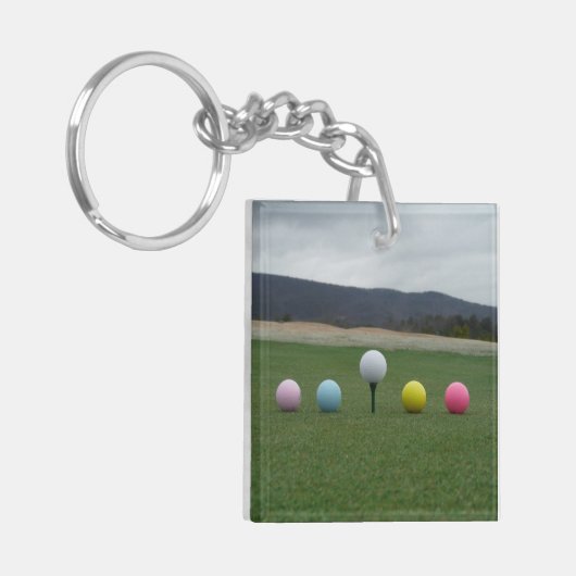 GEEL, PINK, BLAUW EN WITTE Golfkogels Sleutelhanger (Voorkant Links)
