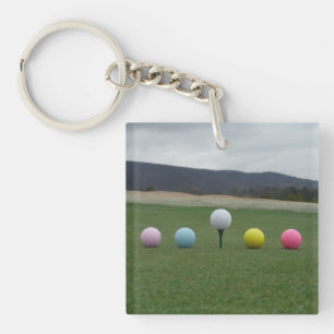 GEEL, PINK, BLAUW EN WITTE Golfkogels Sleutelhanger
