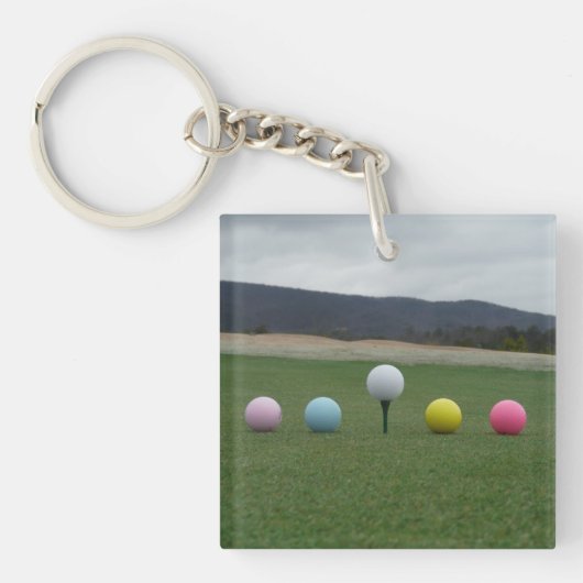 GEEL, PINK, BLAUW EN WITTE Golfkogels Sleutelhanger (Voorkant)