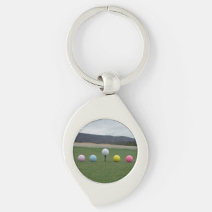 GEEL, PINK, BLAUW EN WITTE Golfkogels Sleutelhanger
