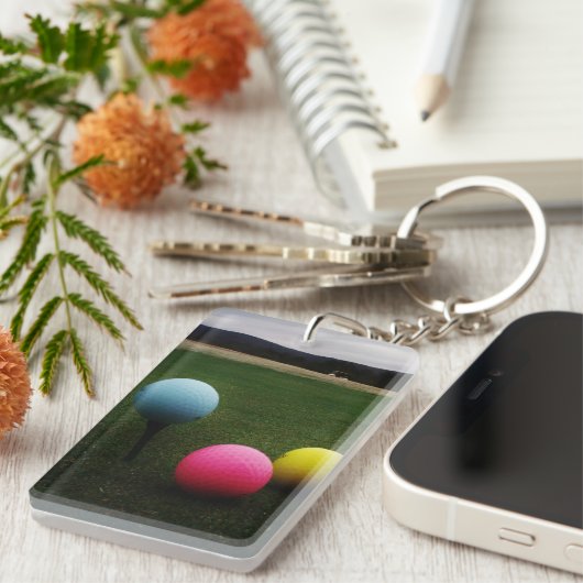 GEEL, PINK EN BLAUWE Golfvallen Sleutelhanger (Voorkant Rechts)