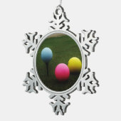 GEEL, PINK EN BLAUWE Golfvallen Tin Sneeuwvlok Ornament (Rechts)
