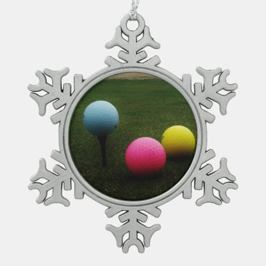 GEEL, PINK EN BLAUWE Golfvallen Tin Sneeuwvlok Ornament (Voorkant)