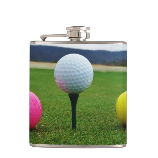 GEEL, PINK EN WITTE Golf Balls Heupfles (Voorkant)