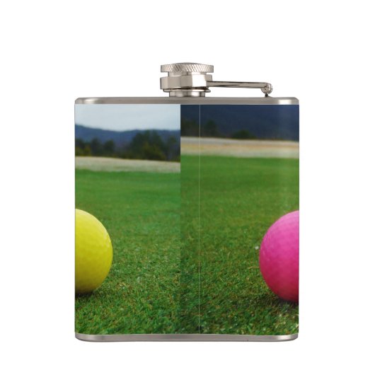 GEEL, PINK EN WITTE Golf Balls Heupfles (Achterkant)