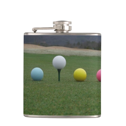 GEEL, PINK EN WITTE Golf Balls Heupfles (Voorkant)