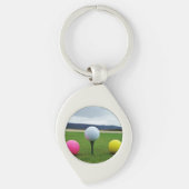 GEEL, PINK EN WITTE Golf Balls Sleutelhanger (Voorkant)