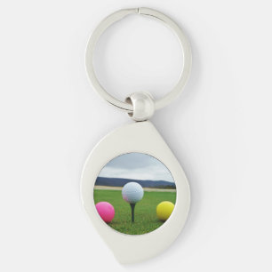 GEEL, PINK EN WITTE Golf Balls Sleutelhanger