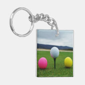 GEEL, PINK EN WITTE Golf Balls Sleutelhanger (Voorkant Links)