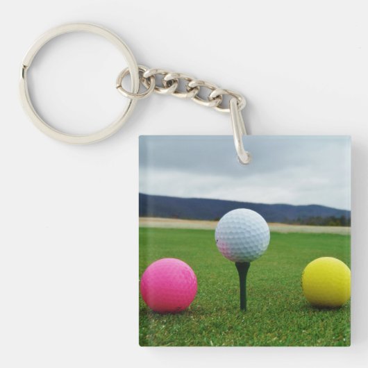 GEEL, PINK EN WITTE Golf Balls Sleutelhanger (Voorkant)