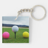 GEEL, PINK EN WITTE Golf Balls Sleutelhanger (Achterkant)