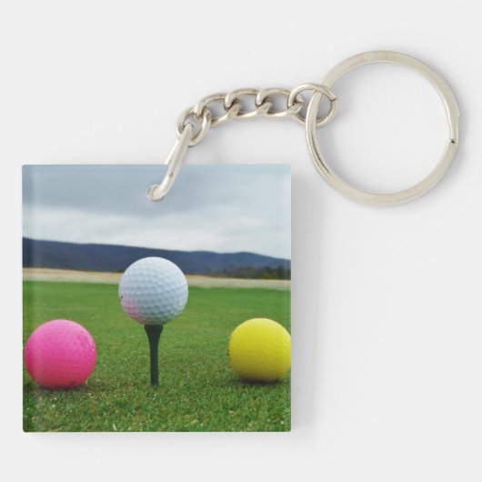 GEEL, PINK EN WITTE Golf Balls Sleutelhanger (Achterkant)