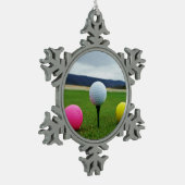 GEEL, PINK EN WITTE Golf Balls Tin Sneeuwvlok Ornament (Links)