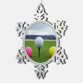 GEEL, PINK EN WITTE Golf Balls Tin Sneeuwvlok Ornament (Rechts)
