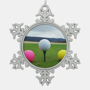 GEEL, PINK EN WITTE Golf Balls Tin Sneeuwvlok Ornament