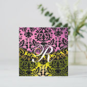 GEEL PINK LAVENDER BLACK DAMASKMONOGRAM KAART (Staand voorkant)