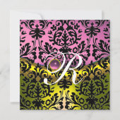 GEEL PINK LAVENDER BLACK DAMASKMONOGRAM KAART (Voorkant)