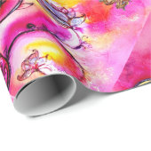 GEEL PINK WHIMSISCHE STROMEN, GOUDE BUTTERFLIES CADEAUPAPIER (Rol Hoek)