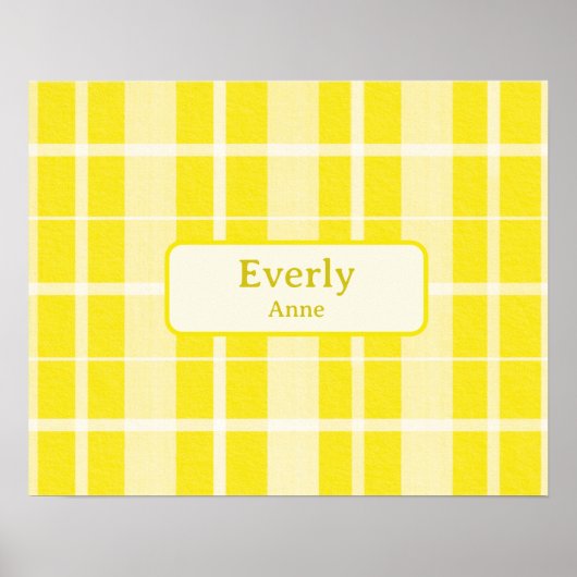 Geel Plaid Custom Baby Naam kwekerij Print Poster (Voorkant)