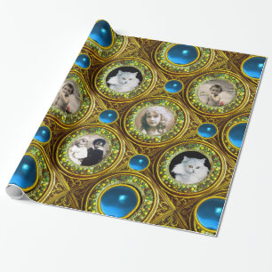 GEEL PLANTAARDIGE CHRISTMAS, BLAUW GEM FOTO-LIJST CADEAUPAPIER