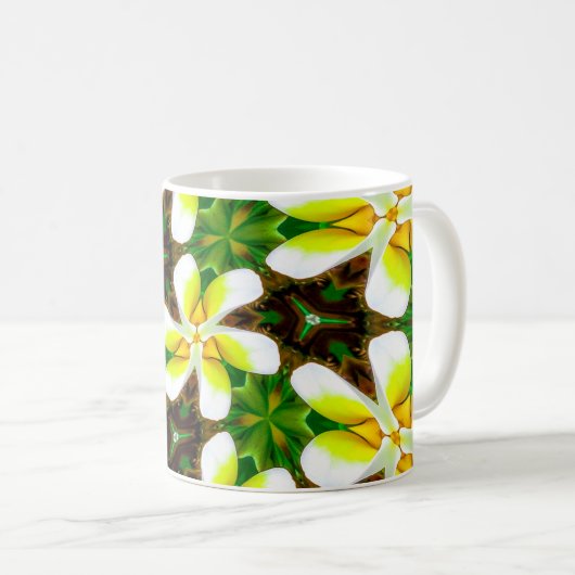 Geel Plumeria Patroon Koffiemok (Voorkant rechts)