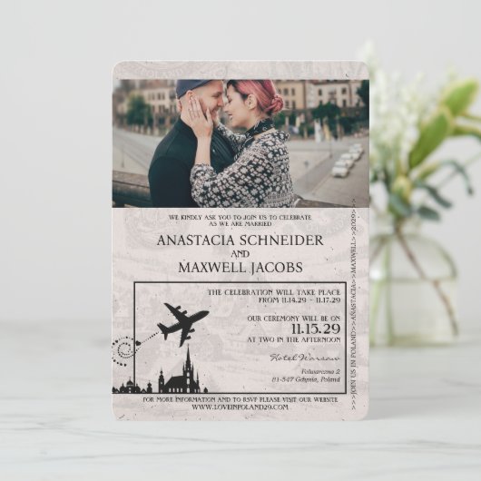 Geel Polen Paspoort Huwelijksuitnodiging Kaart (Staand voorkant)