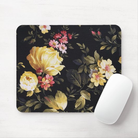 geel pony patroon op zwart muismat (Met muis)