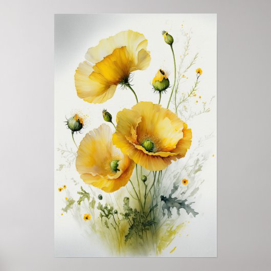 Geel Poppy Flowers Art Print Poster (Voorkant)