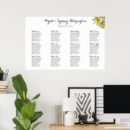 Geel Poster van de Plumeria Wedding Seating Chart (Thuiskantoor)