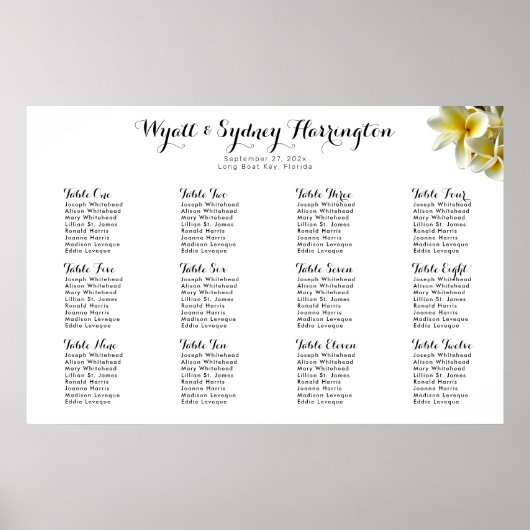 Geel Poster van de Plumeria Wedding Seating Chart (Voorkant)