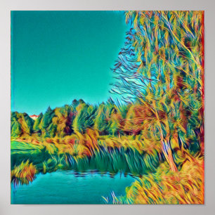 Geel Poster voor landschap met groen landschap